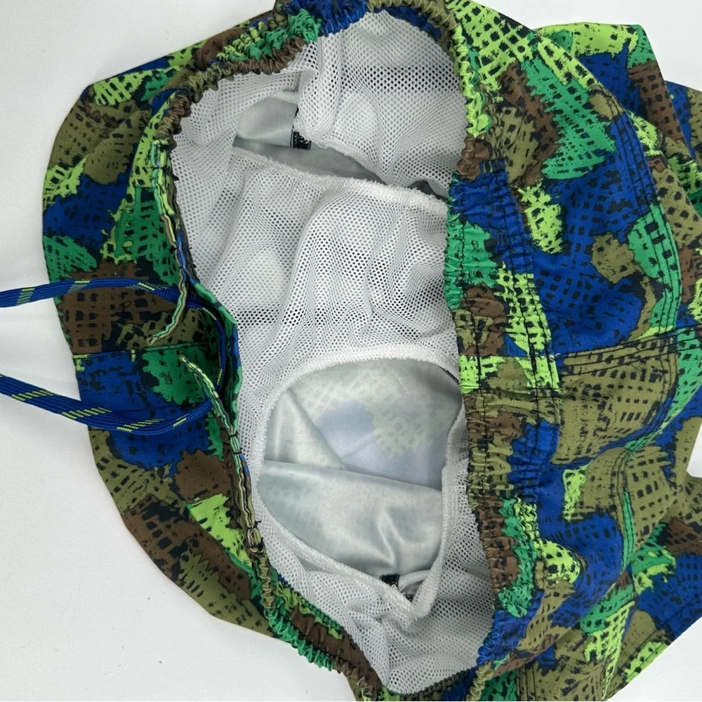 LL Bean Swim Trunks Boys Size 10 Mesh Liner Blue Green Print Beach Board Shorts